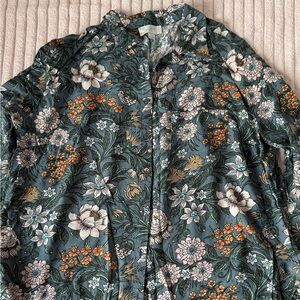 LOFT Floral Button Down Shirt - Blue and Orange